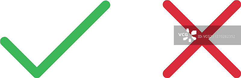 白色隔离背景上的对勾X符号图片素材