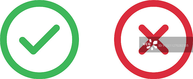 白色隔离背景上的对勾X符号图片素材