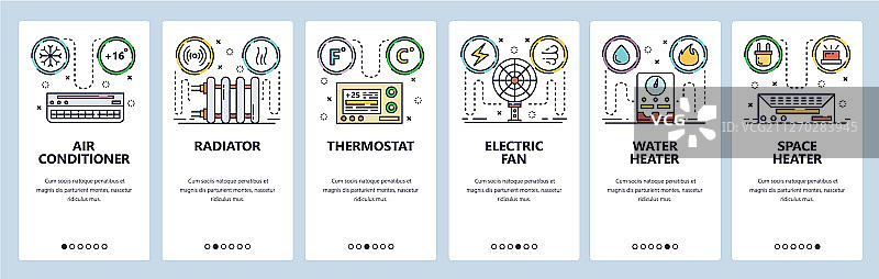 手机App引导页界面：智能家居气候系统图片素材