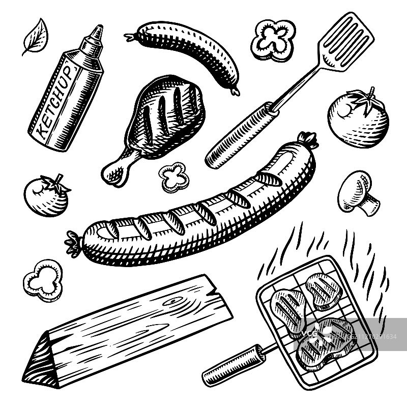 复古风格手绘烧烤架图片素材