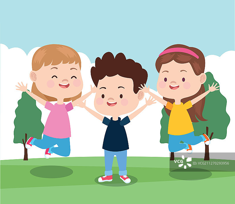 公园里色彩鲜艳的卡通儿童设计图片素材