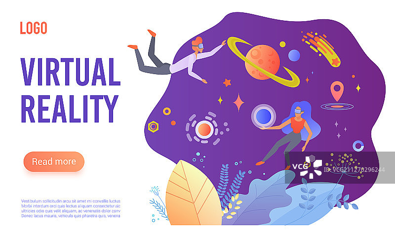 虚拟现实扁平风格着陆页模板图片素材