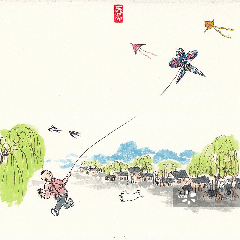 童年记忆二十四节气插画春分图片素材