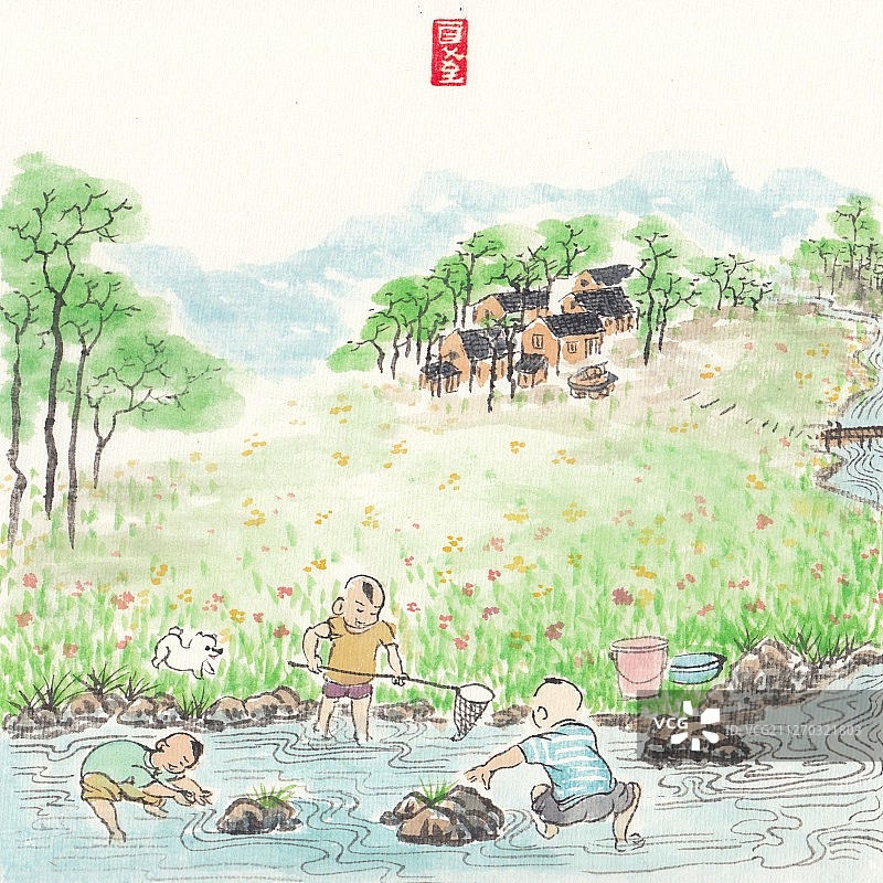 童年记忆二十四节气插画夏至图片素材