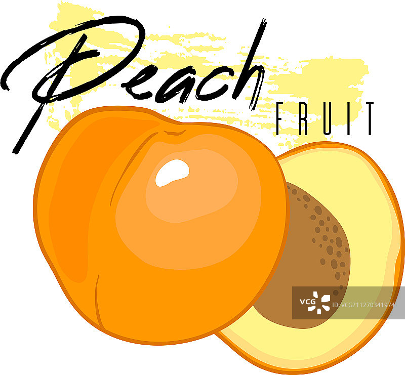 白色背景上带文字的独立切割桃子图片素材