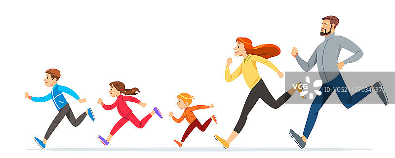 幸福家庭和孩子们一起跑步图片素材