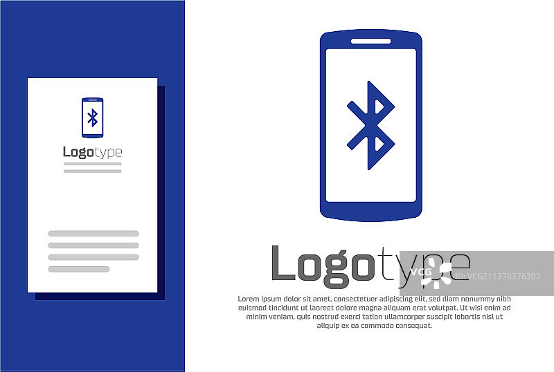 带有蓝牙符号图标的蓝色智能手机图片素材