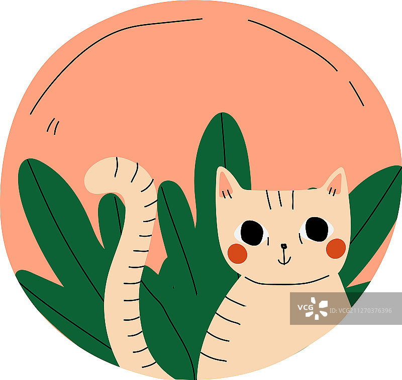 粉色卡通圆圈中的可爱猫咪图片素材