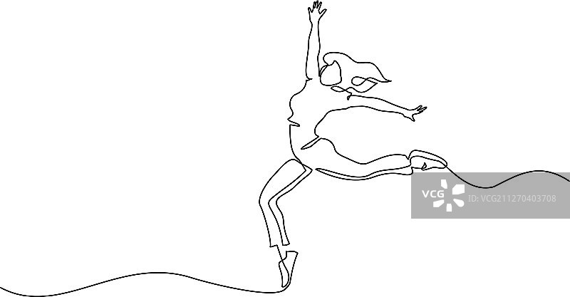 快乐跳跃的女人连续线条画图片素材