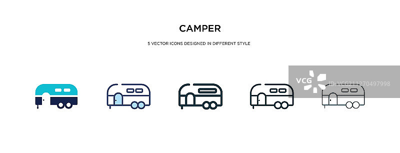 不同风格的双色露营车图标图片素材