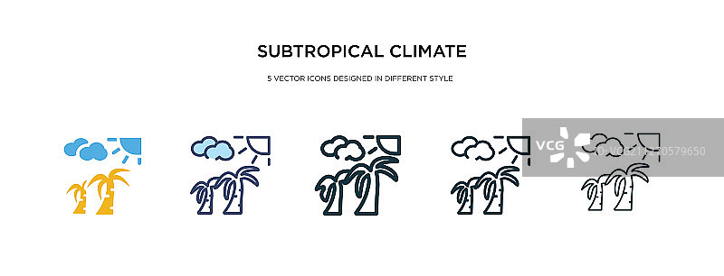 不同风格的亚热带气候图标图片素材