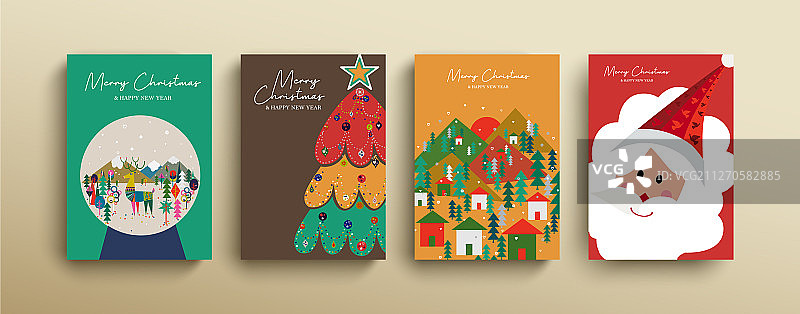 圣诞新年可爱斯堪的纳维亚卡片套装图片素材