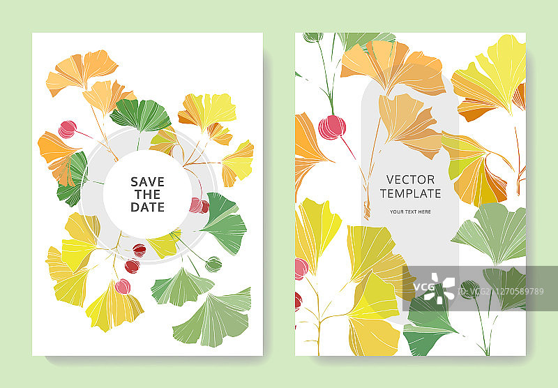 银杏叶白色婚礼背景卡片图片素材