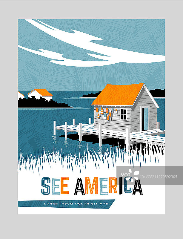 美国东海岸船库旅行海报图片素材