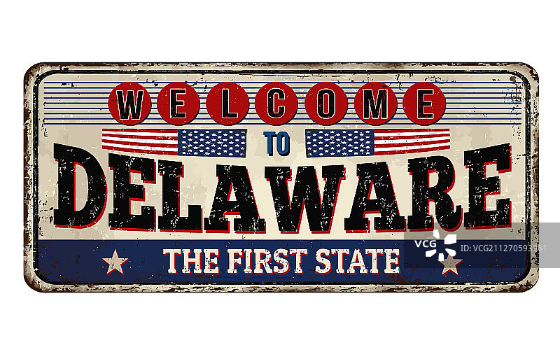 欢迎来到特拉华州复古铁锈金属标志图片素材