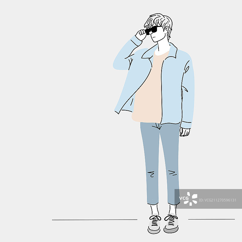 穿着牛仔衬衫站在阳光下的男人们图片素材