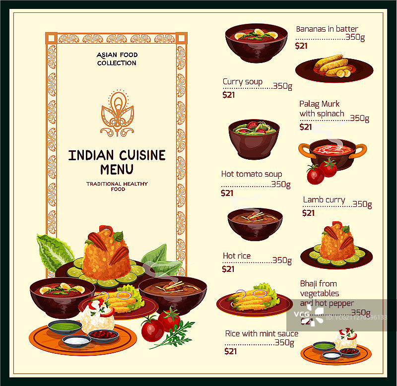 印度美食传统菜肴菜单图片素材