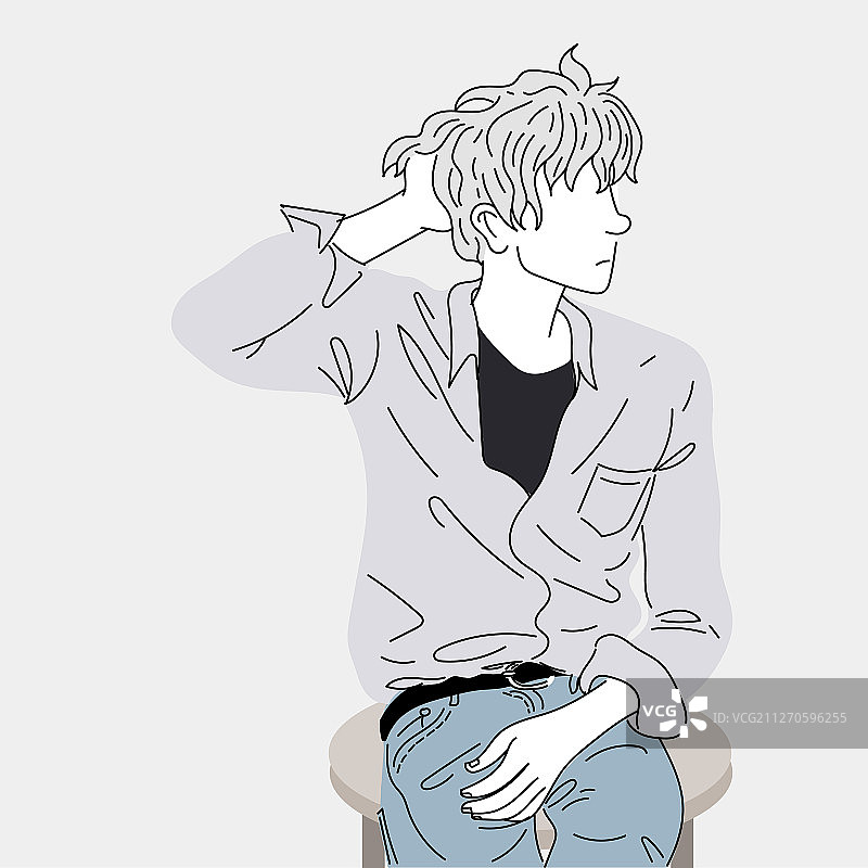 时装画：坐在椅子上的男人图片素材