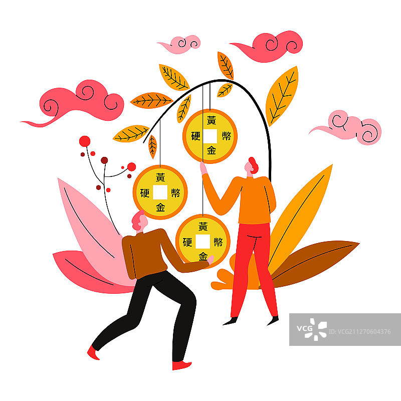 金币与中国财富和幸运符号图片素材