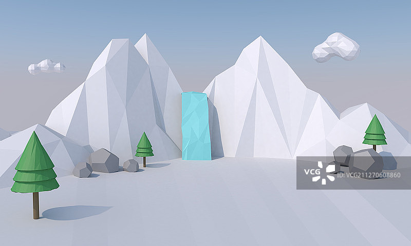 卡通可爱风格3D冰山瀑布图片素材