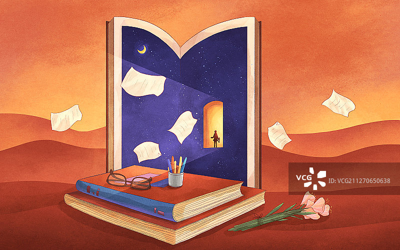 书中的光梦幻教师节插画横版图片素材