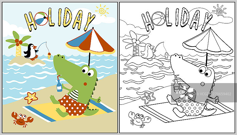 卡通海滩鳄鱼度假图片素材