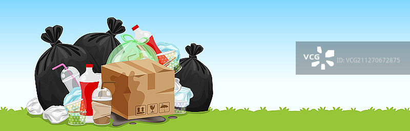 草地上的大量塑料垃圾袋图片素材