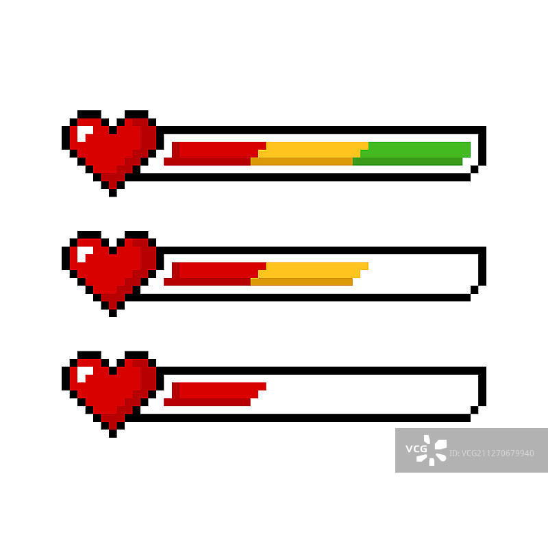 8位像素红色黄色绿色健康心形条图片素材