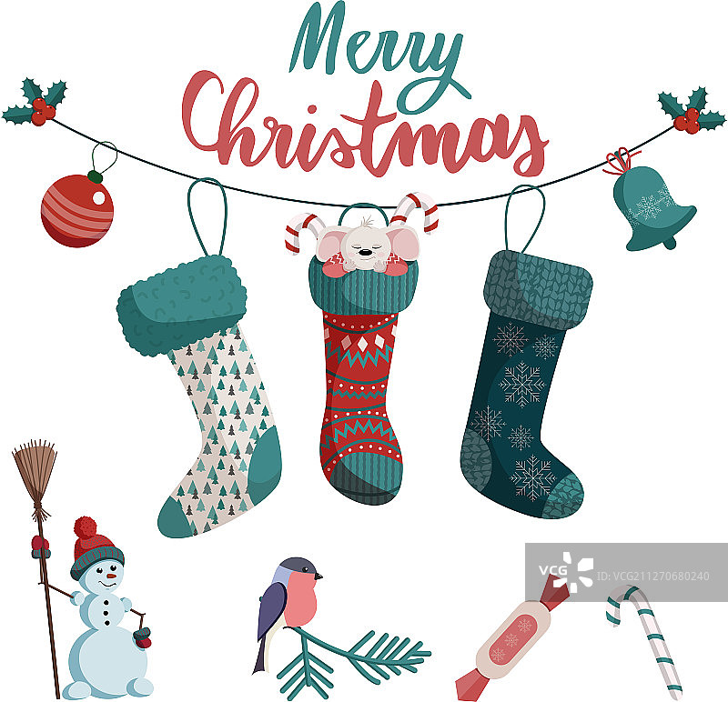 圣诞袜里的老鼠图片素材