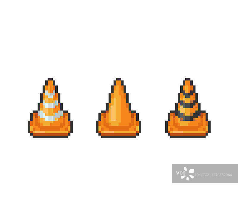 8位像素风格道路安全交通锥图片素材