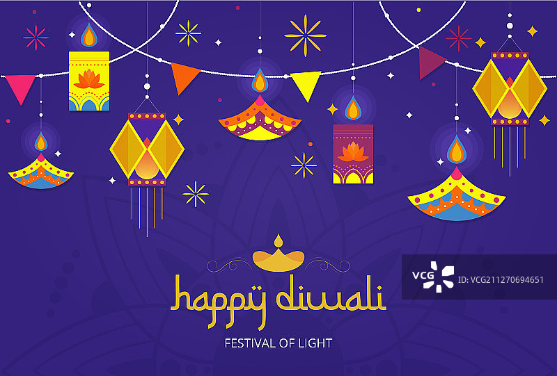 排灯节明信片设计图片素材