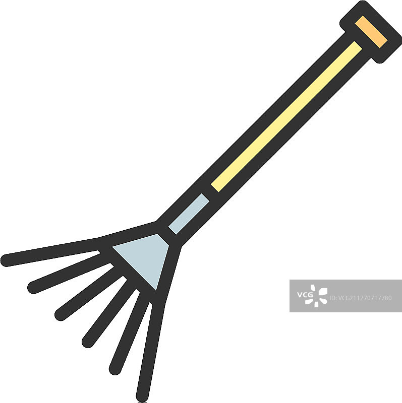 白色背景上的耙子扁平彩色线条图标图片素材