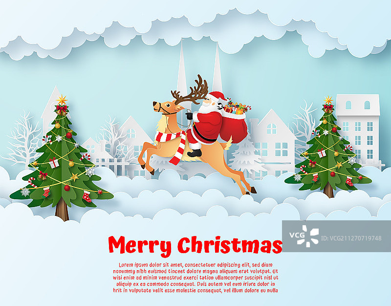 折纸纸艺圣诞老人和驯鹿图片素材