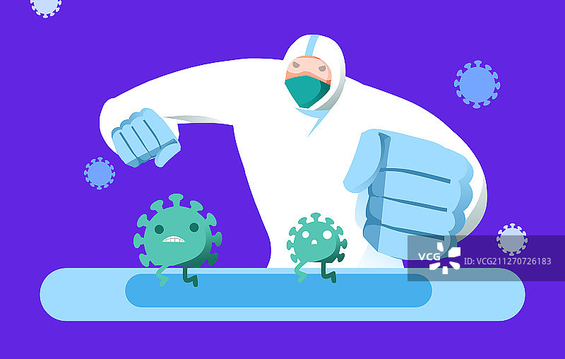 穿防护服医护人员和病菌作斗争插画图片素材