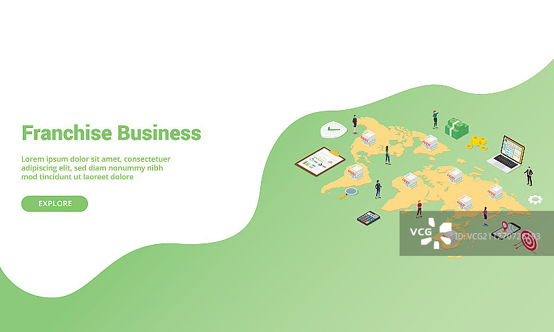 连锁经营业务2.5D等距概念图图片素材