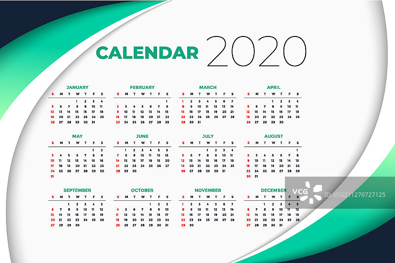 商务风格的2020年新年日历模板图片素材