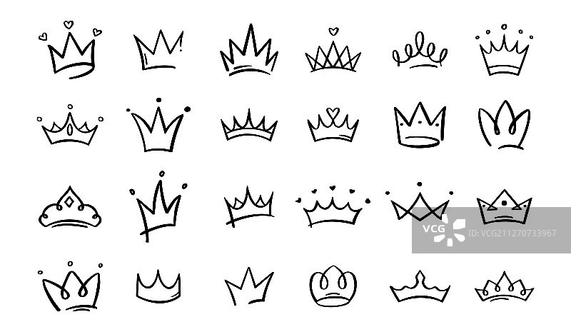 手绘涂鸦皇冠国王王冠草图图片素材