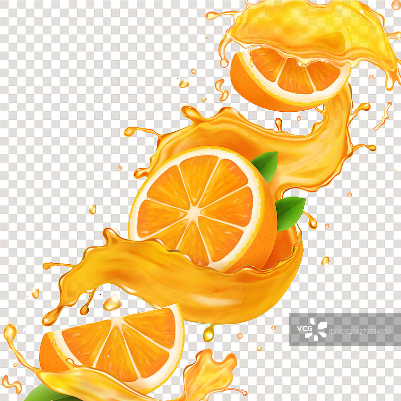 透明飞溅的橙汁3D效果图片素材