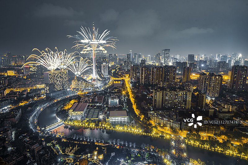 成都电视塔烟花秀图片素材