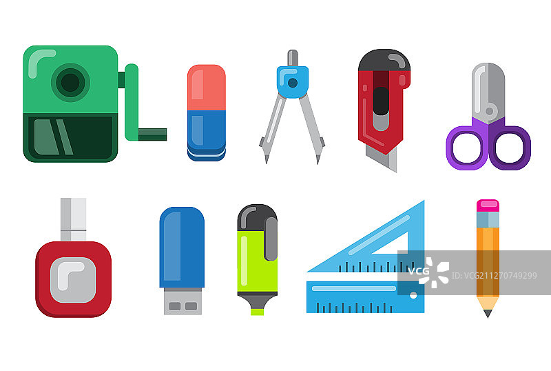 文具办公和学校图标集（扁平风格）图片素材