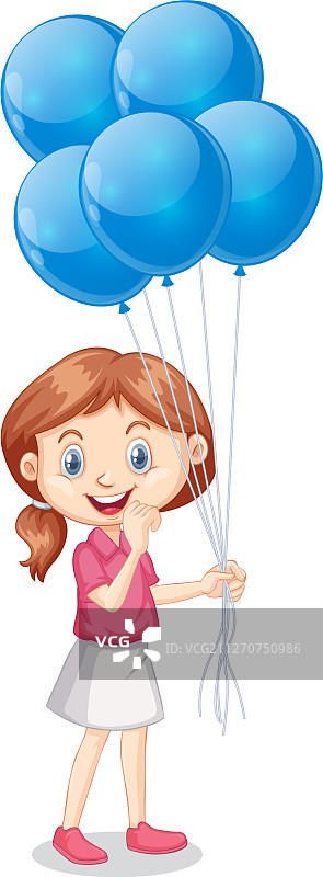 手持蓝色气球的快乐女孩图片素材