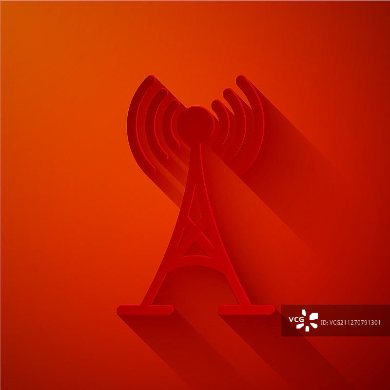红色背景纸艺：天线图标图片素材