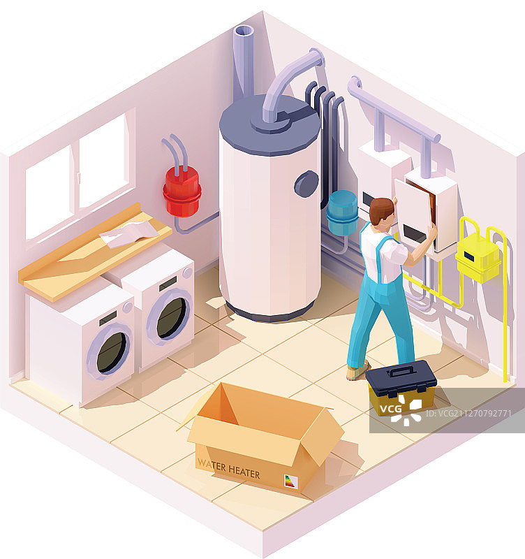 2.5D技术员安装热水器图片素材