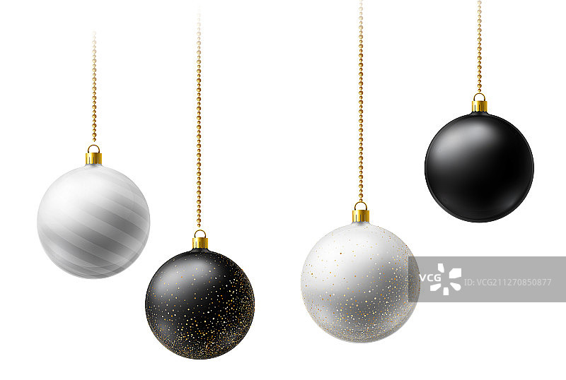 逼真的黑白圣诞球挂饰图片素材