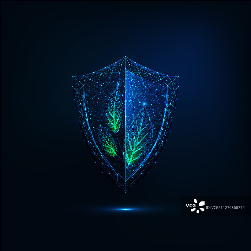 未来主义绿色低多边形发光盾牌图片素材