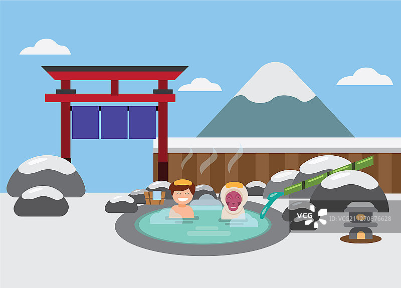 日本温泉：男人与猕猴放松身心图片素材