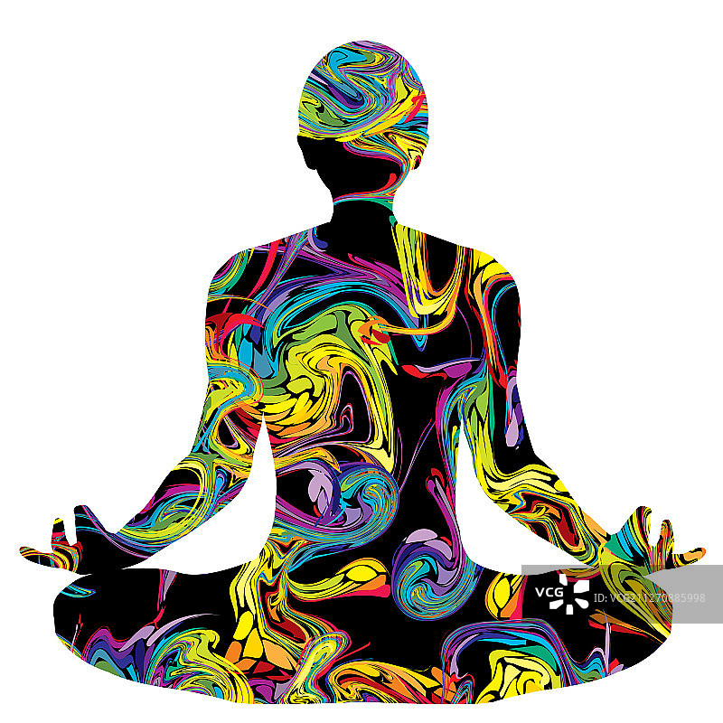 彩色剪影：莲花坐姿的男人图片素材