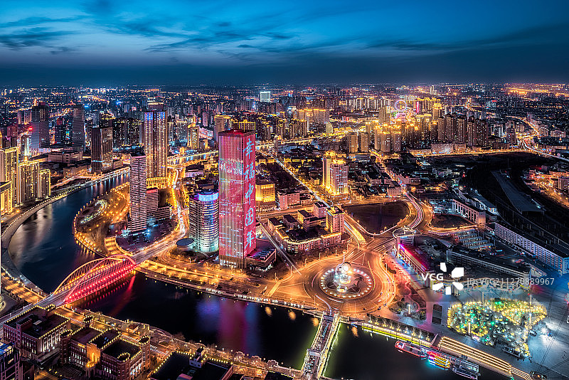 天津市俯瞰海河夜景图片素材