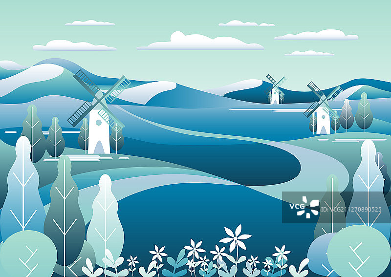 拥有磨坊的乡村美景图片素材