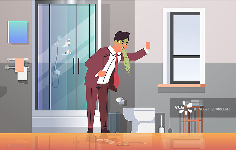 面色苍白、恶心呕吐的悲伤商人图片素材